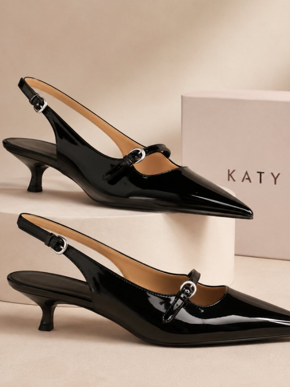 Katy Perry Micro Heel Pointed Toe Slingback Pump Black Sz 9.5 M